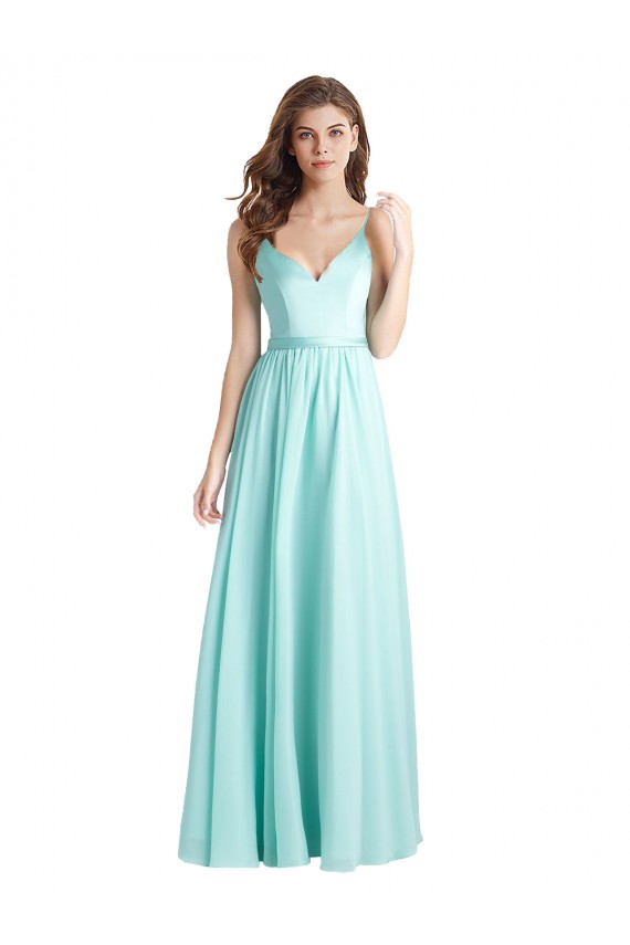 Soft Chiffon & Satin A-Line Long Sleeveless V-Back Bridesmaid Dress Cairns