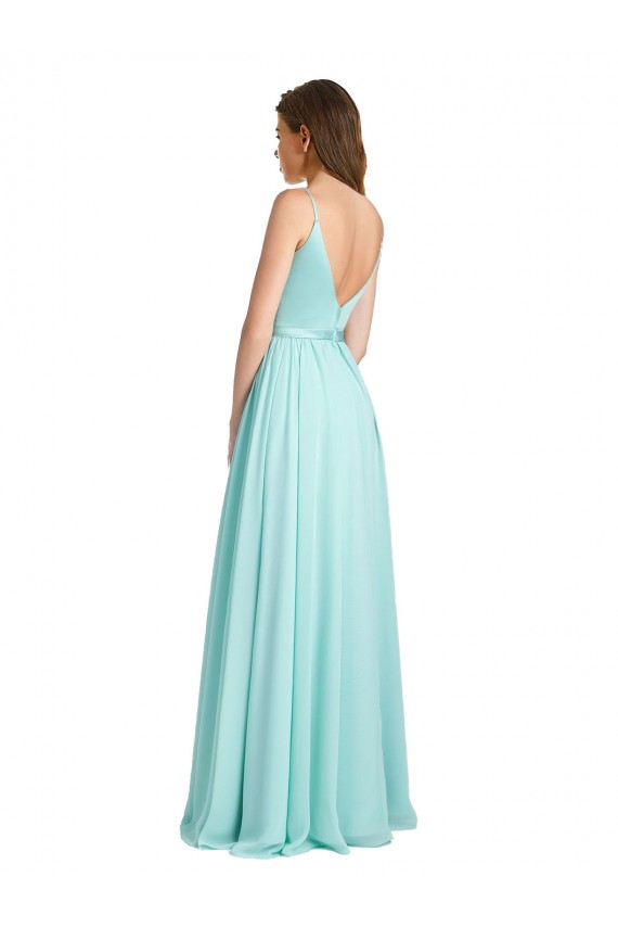 Soft Chiffon & Satin A-Line Long Sleeveless V-Back Bridesmaid Dress Cairns
