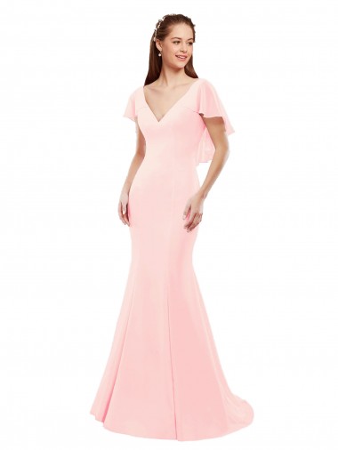 Soft Chiffon Mermaid Long Flutter Sleeves Low Back Bridesmaid Dress Cairns