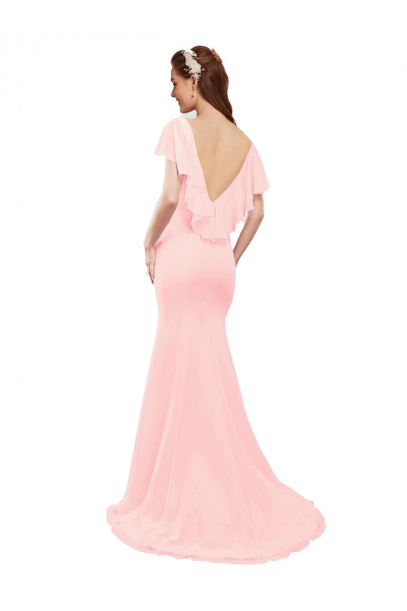 Soft Chiffon Mermaid Long Flutter Sleeves Low Back Bridesmaid Dress Cairns