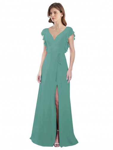 Soft Chiffon A-Line Long Cap Sleeves V-Back Formal Dress / Bridesmaid Dress Cairns