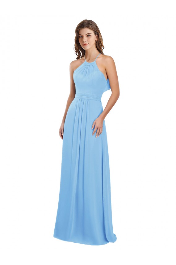 Chiffon A-Line Long Sleeveless Halter Neck Open Back Bridesmaid Dresses Cairns