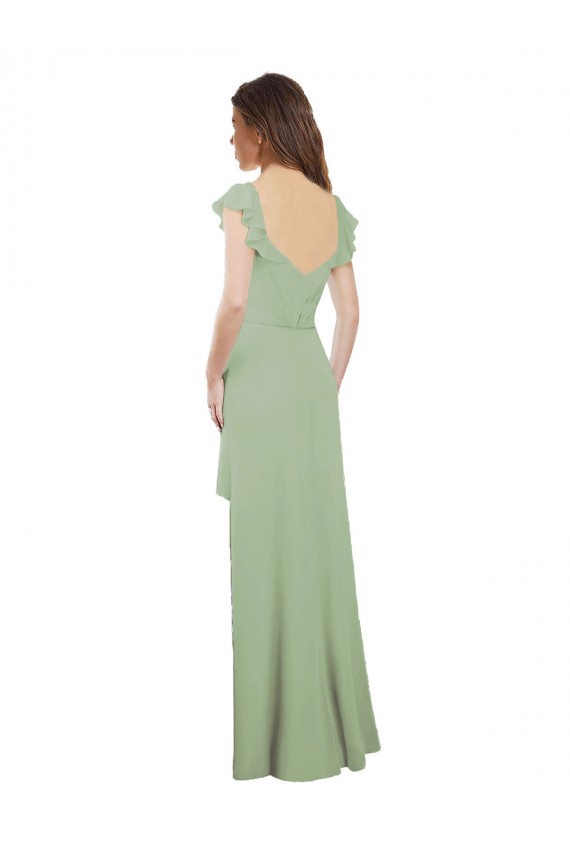 Soft Chiffon A-Line Long Cap Sleeves Low Back Bridesmaid Dress / Formal Dress Cairns