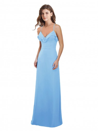 Soft Chiffon A-Line Long Sleeveless Periwinkle Open Back Bridesmaid Gowns Cairns