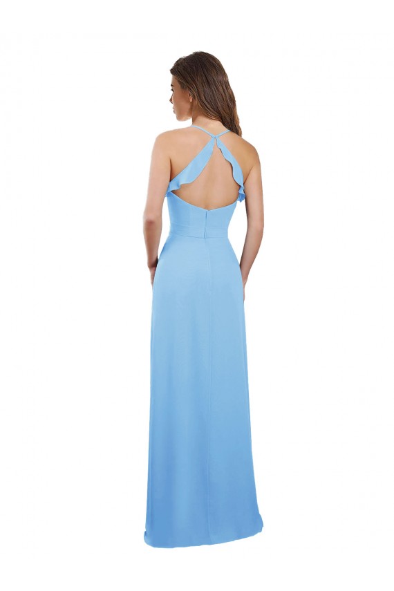Soft Chiffon A-Line Long Sleeveless Periwinkle Open Back Bridesmaid Gowns Cairns