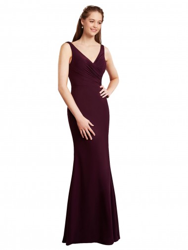 Soft Chiffon Mermaid Long Sleeveless Low Back Burgundy Gold Bridesmaid Dresses Cairns