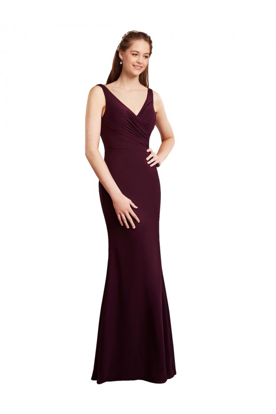 Soft Chiffon Mermaid Long Sleeveless Low Back Burgundy Gold Bridesmaid Dresses Cairns