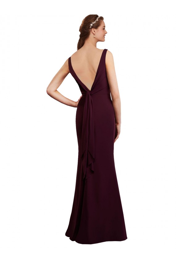 Soft Chiffon Mermaid Long Sleeveless Low Back Burgundy Gold Bridesmaid Dresses Cairns