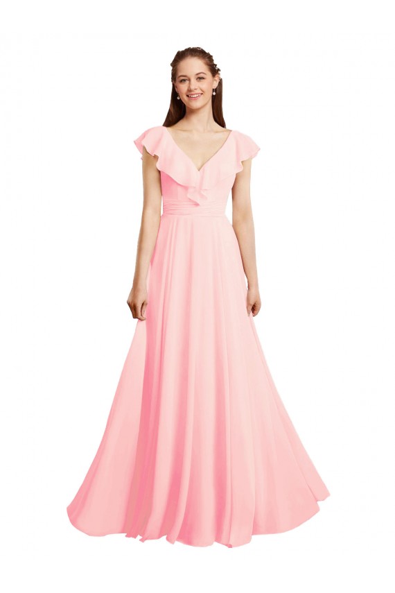 Chiffon A-Line Long Cap Sleeves V-Back Bridesmaid Dress / Evening Gowns Cairns