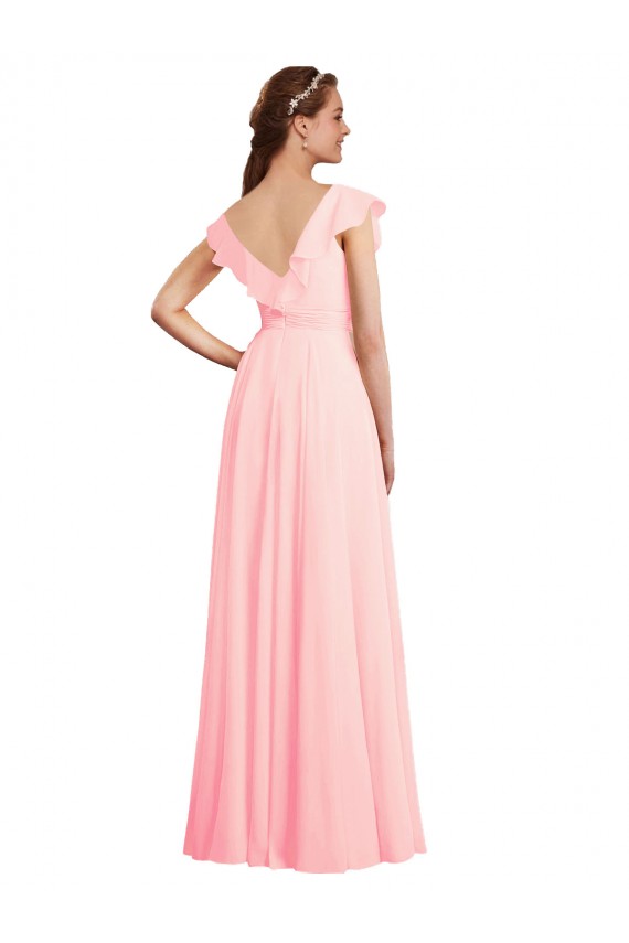 Chiffon A-Line Long Cap Sleeves V-Back Bridesmaid Dress / Evening Gowns Cairns