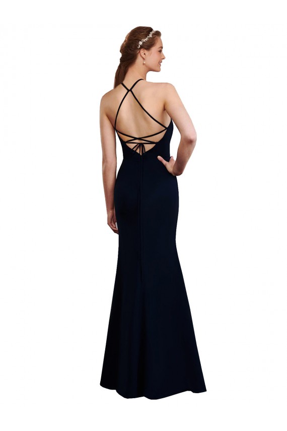 Soft Chiffon Mermaid Long Sleeveless Criss Cross Open Back Bridesmaid Dress Cairns