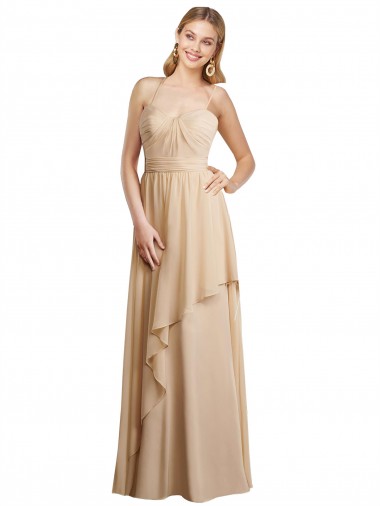 Soft Chiffon A-Line Long Sleeveless Spaghetti Straps Criss Cross Open Back Bridesmaid Dresses Cairns