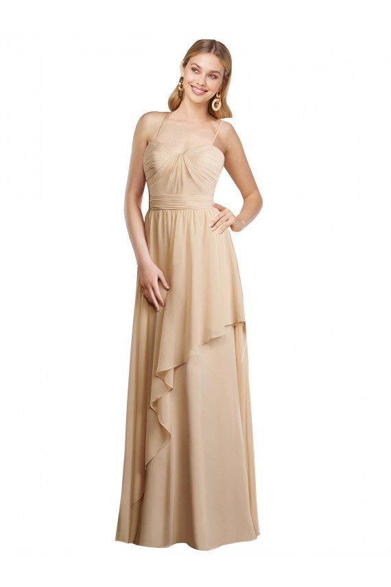 Soft Chiffon A-Line Long Sleeveless Spaghetti Straps Criss Cross Open Back Bridesmaid Dresses Cairns
