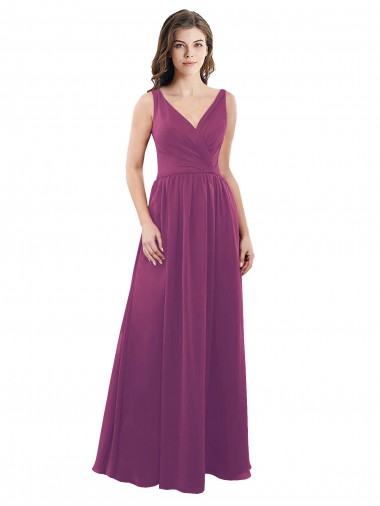 Soft Chiffon A-Line Long Sleeveless Wild Berry V-Back Bridesmaid Dress Cairns