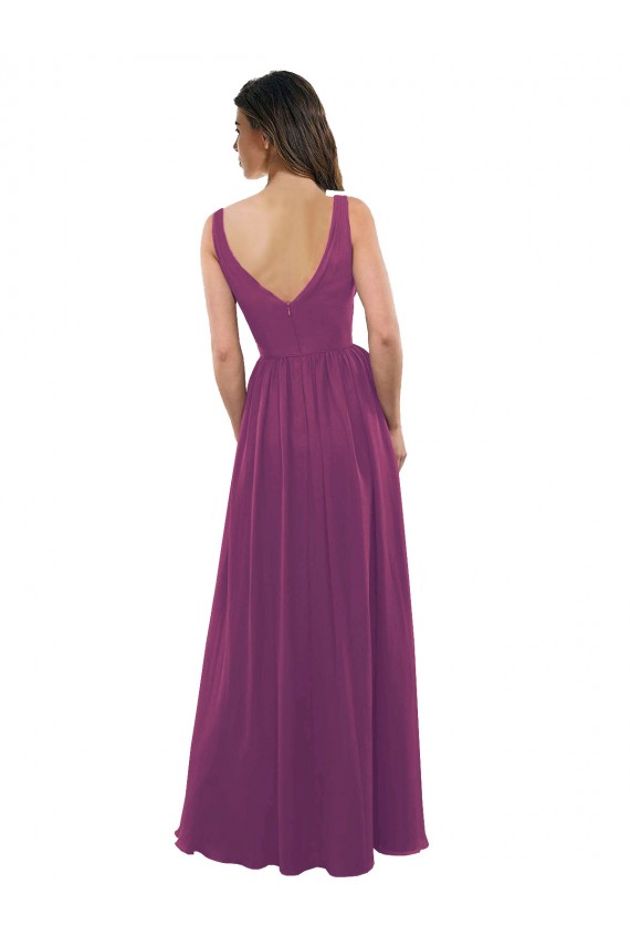 Soft Chiffon A-Line Long Sleeveless Wild Berry V-Back Bridesmaid Dress Cairns