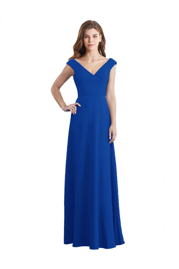 Chiffon A-Line Long Sleeveless Royal Blue Bridesmaid Gowns / Evening Gowns Cairns