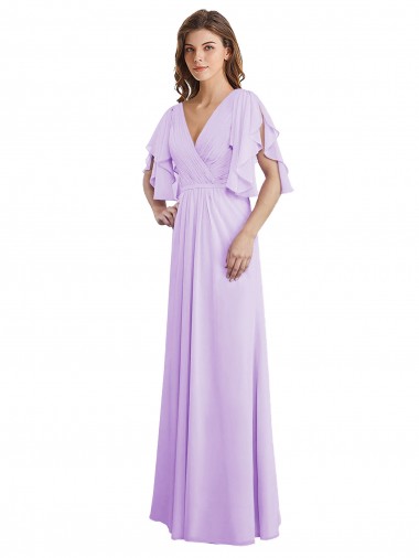 Soft Chiffon A-Line Long Split Sleeves V-Back Bridesmaid Dress Cairns