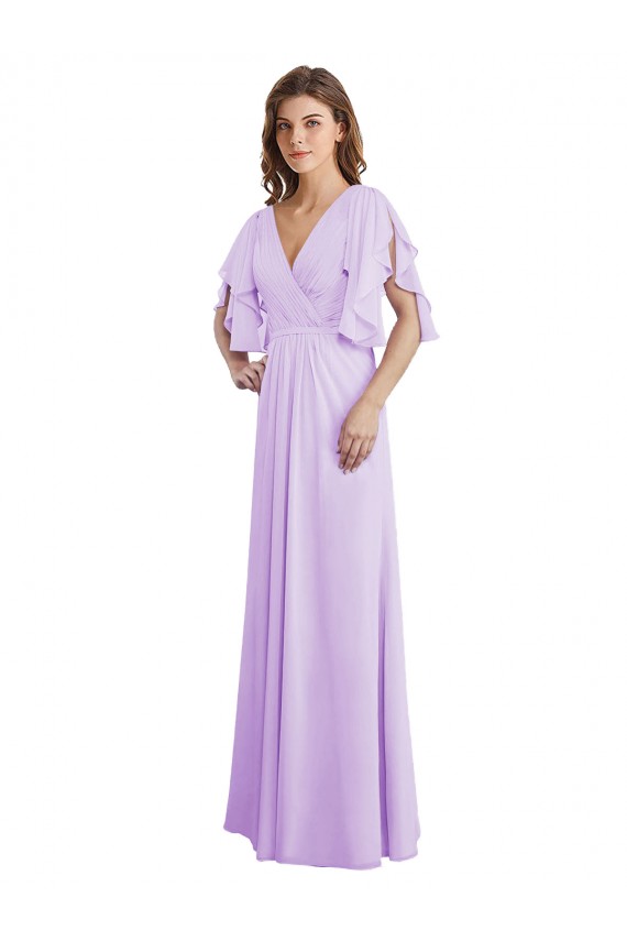 Soft Chiffon A-Line Long Split Sleeves V-Back Bridesmaid Dress Cairns