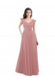 Soft Chiffon A-Line Long Cap Sleeves V-Back Dusty Pink Bridesmaid Dresses Cairns
