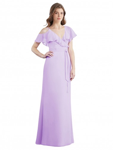Soft Chiffon A-Line Cold Shoulder Lilac Bridesmaid Dresses Cairns