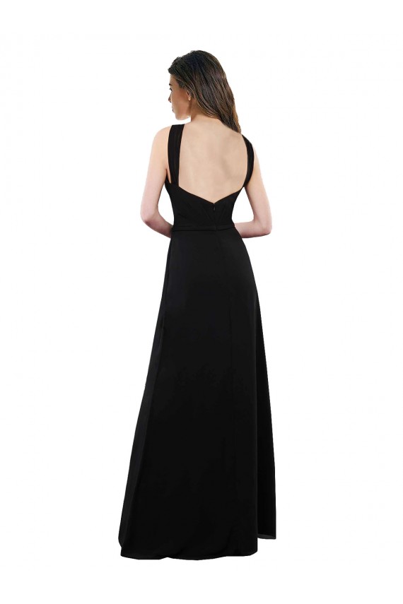 Soft Chiffon A-Line Long Sleeveless Black Open Back Bridesmaid Dress Cairns