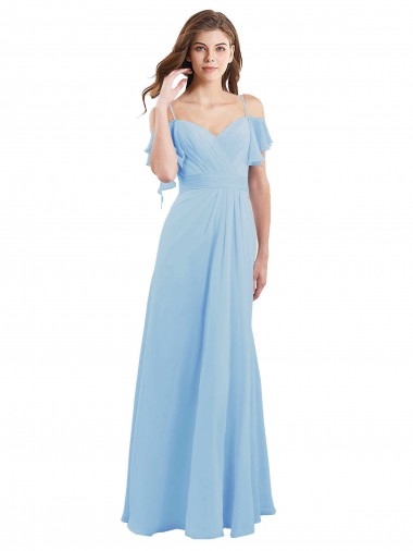 Soft Chiffon A-Line Long Cold Shoulder Low Back Bridesmaid Dress Cairns