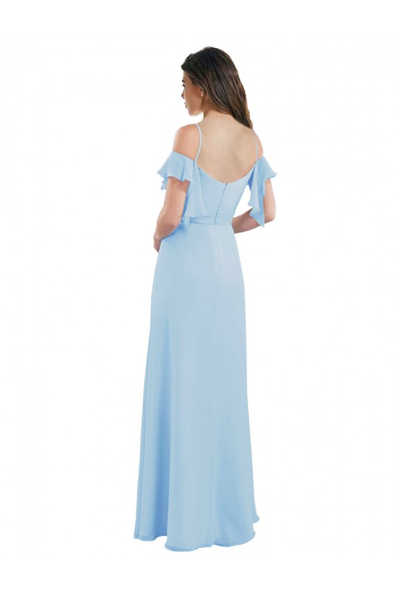 Soft Chiffon A-Line Long Cold Shoulder Low Back Bridesmaid Dress Cairns
