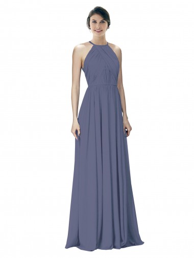 Soft Chiffon A-Line Long Sleeveless Silver Stone Open Back Formal Dress / Bridesmaid Dress Cairns