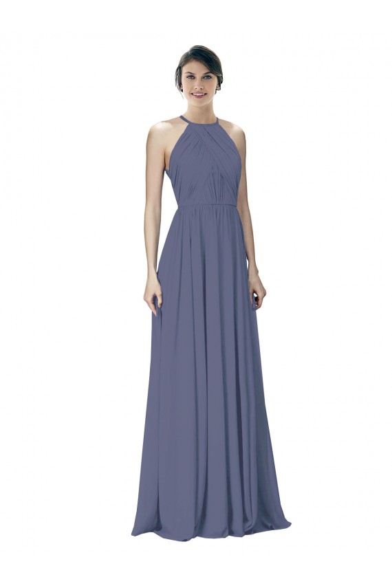 Soft Chiffon A-Line Long Sleeveless Silver Stone Open Back Formal Dress / Bridesmaid Dress Cairns