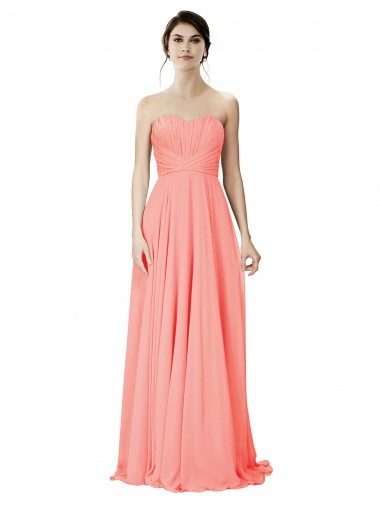 Soft Chiffon A-Line Long Sleeveless Peach Bridesmaid Dress Cairns