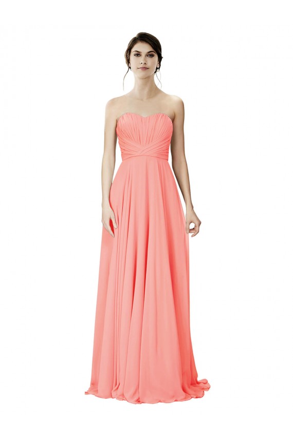 Soft Chiffon A-Line Long Sleeveless Peach Bridesmaid Dress Cairns
