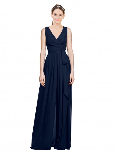 Chiffon A-Line Long Sleeveless Dark Navy Bridesmaid Dresses Cairns