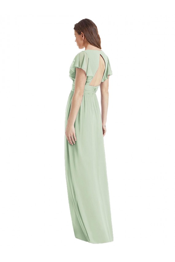Soft Chiffon Trumpet Long Flutter Sleeves Open Back Bridesmaid Dress Cairns