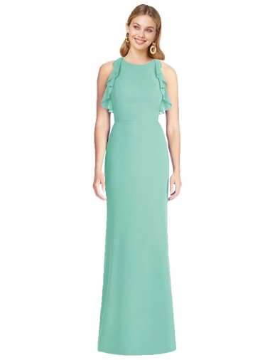 Soft Chiffon Mermaid Long Sleeveless Open Back Jade Bridesmaid Dresses Cairns