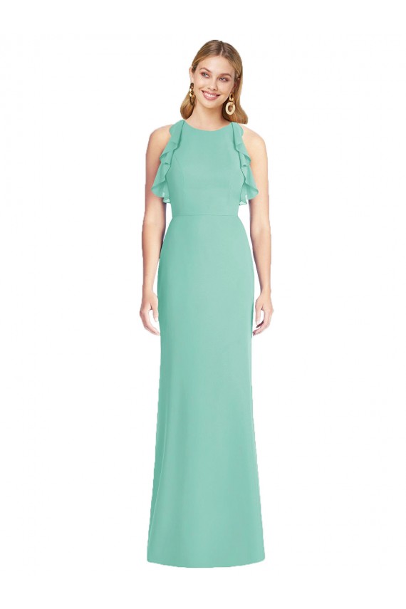 Soft Chiffon Mermaid Long Sleeveless Open Back Jade Bridesmaid Dresses Cairns