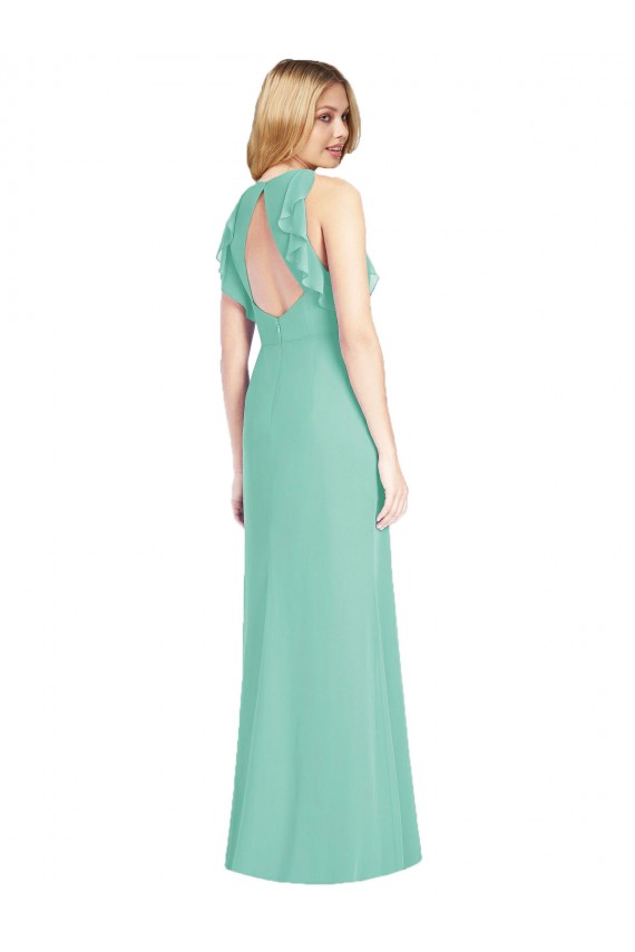 Soft Chiffon Mermaid Long Sleeveless Open Back Jade Bridesmaid Dresses Cairns