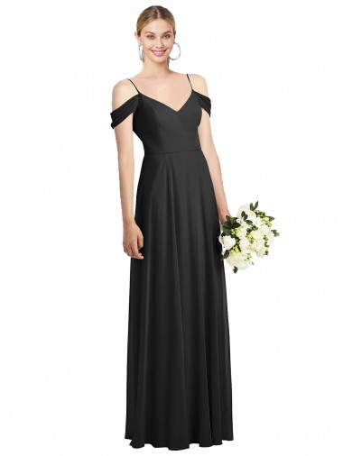 Soft Chiffon A-Line Long Cold Shoulder Semi Formal Evening Dress / Bridesmaid Dress Cairns
