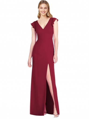 Soft Chiffon Mermaid Long Ruffle Sleeves Tie Back Bridesmaid Dress Cairns