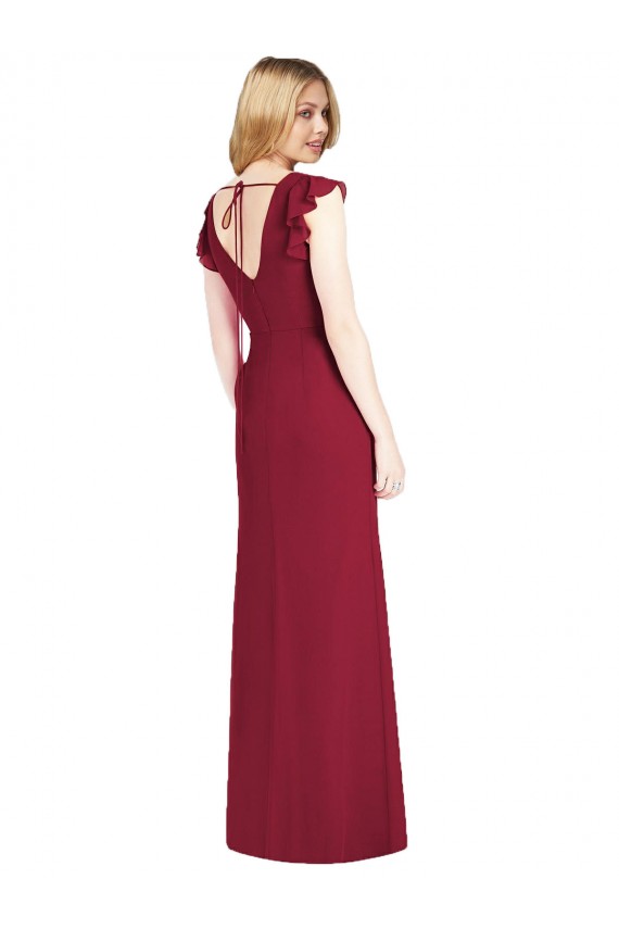 Soft Chiffon Mermaid Long Ruffle Sleeves Tie Back Bridesmaid Dress Cairns