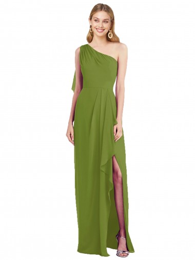 Soft Chiffon Trumpet Long Sleeveless Draped Front Slit Bridesmaid Dresses Cairns