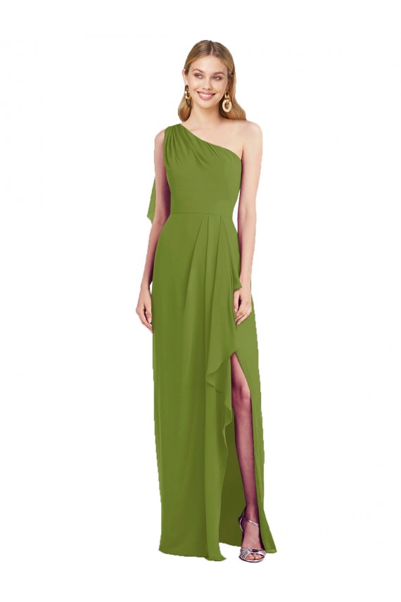 Soft Chiffon Trumpet Long Sleeveless Draped Front Slit Bridesmaid Dresses Cairns