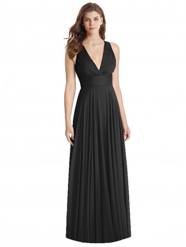 Soft Chiffon A-Line Long Sleeveless Criss Cross Back Black Bridesmaid Dresses Cairns