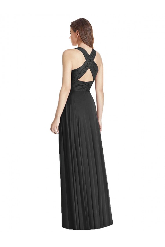 Soft Chiffon A-Line Long Sleeveless Criss Cross Back Black Bridesmaid Dresses Cairns