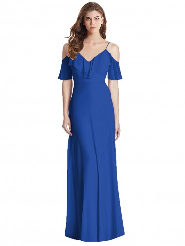 Soft Chiffon Trumpet Long Cold Shoulder V-Back Semi Formal Evening Dress / Bridesmaid Dress Cairns