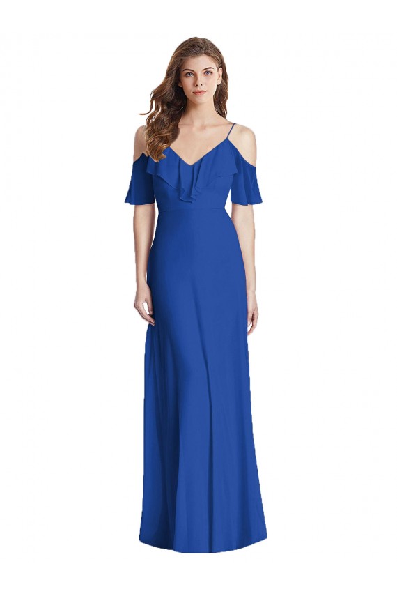 Soft Chiffon Trumpet Long Cold Shoulder V-Back Semi Formal Evening Dress / Bridesmaid Dress Cairns