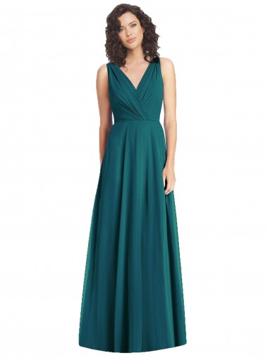 Chiffon A-Line Long Sleeveless V-Back Hunter Bridesmaid Dresses Cairns