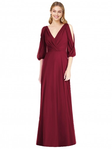 Soft Chiffon Trumpet Long Bell Sleeves V-Back Formal Dress / Bridesmaid Dress Cairns