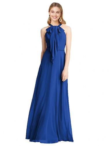 Soft Chiffon A-Line Long Sleeveless Royal Blue V-Back Bridesmaid Dress Cairns