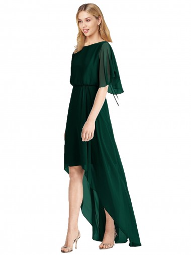 Soft Chiffon A-Line Flutter Sleeves Open Back High Low Bridesmaid Dress Cairns