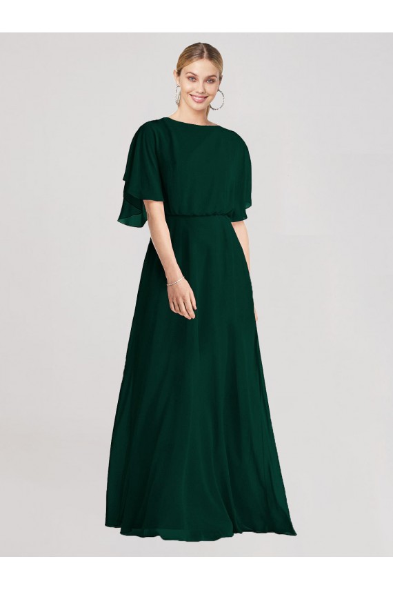 Soft Chiffon A-Line Long Flutter Sleeves Open Back Ever Green Bridesmaid Dresses Cairns
